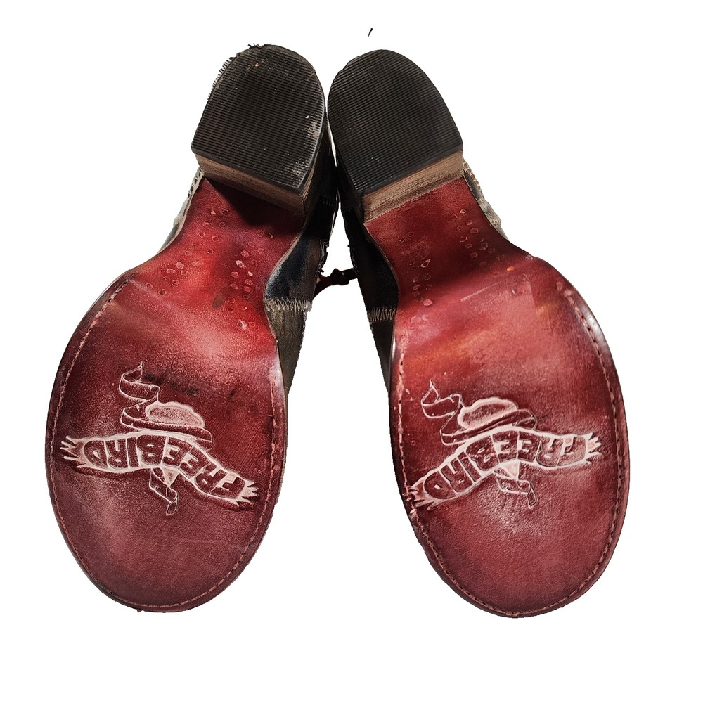Freebird Flower Ankle Boot Leather Made In Mexico Stitch Detail Block Heel - Picture 11 of 11